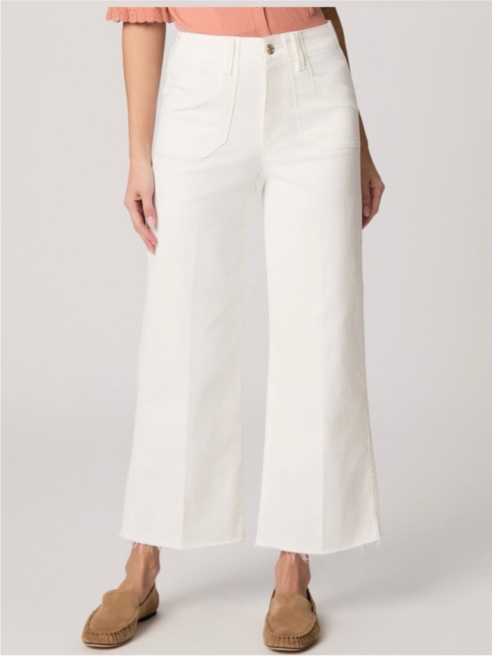 Paige Anessa High Rise Wide Leg Ankle Jeans in Tonal Ecru size 27